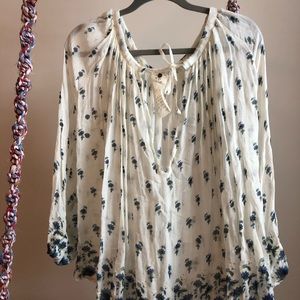 Free People Blue and White Flowy Floral Top
